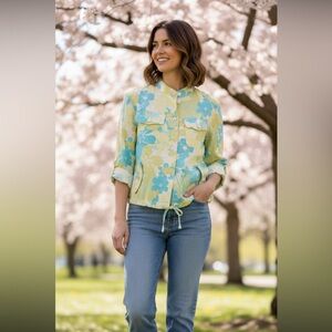 Ruby Rd. Floral Jacket in Blue and Yellow